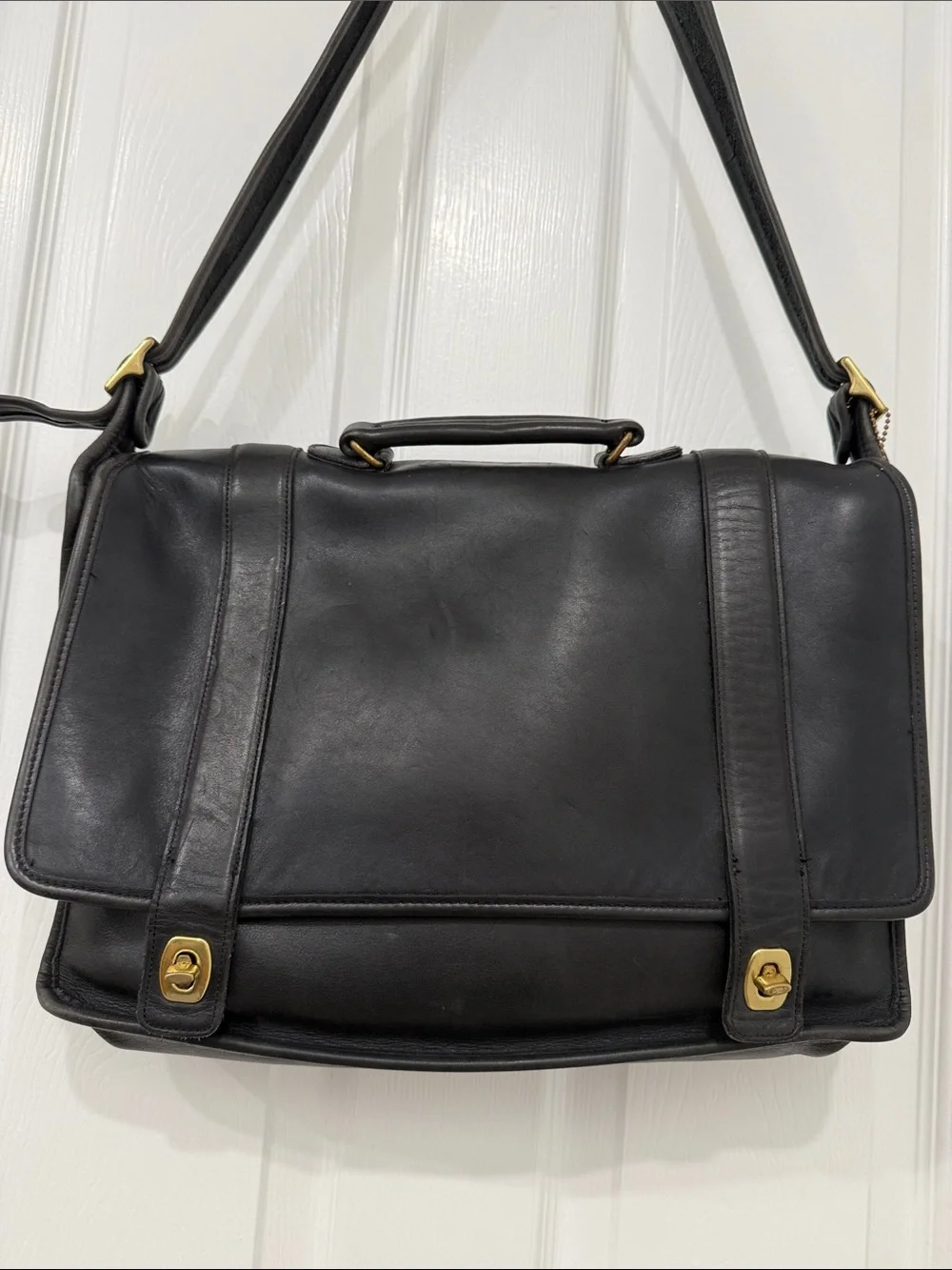Coach Black Leather Briefcase with Brass Hardware